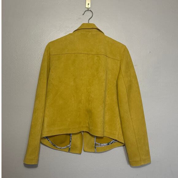 Women's L Mustard Yellow Philosophy Open Front Faux Suede Moto Jacket - Picture 6 of 6